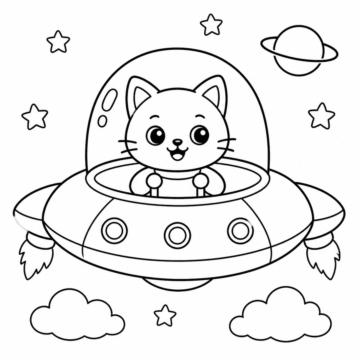 Котёнок управляет маленьким космическим кораблём