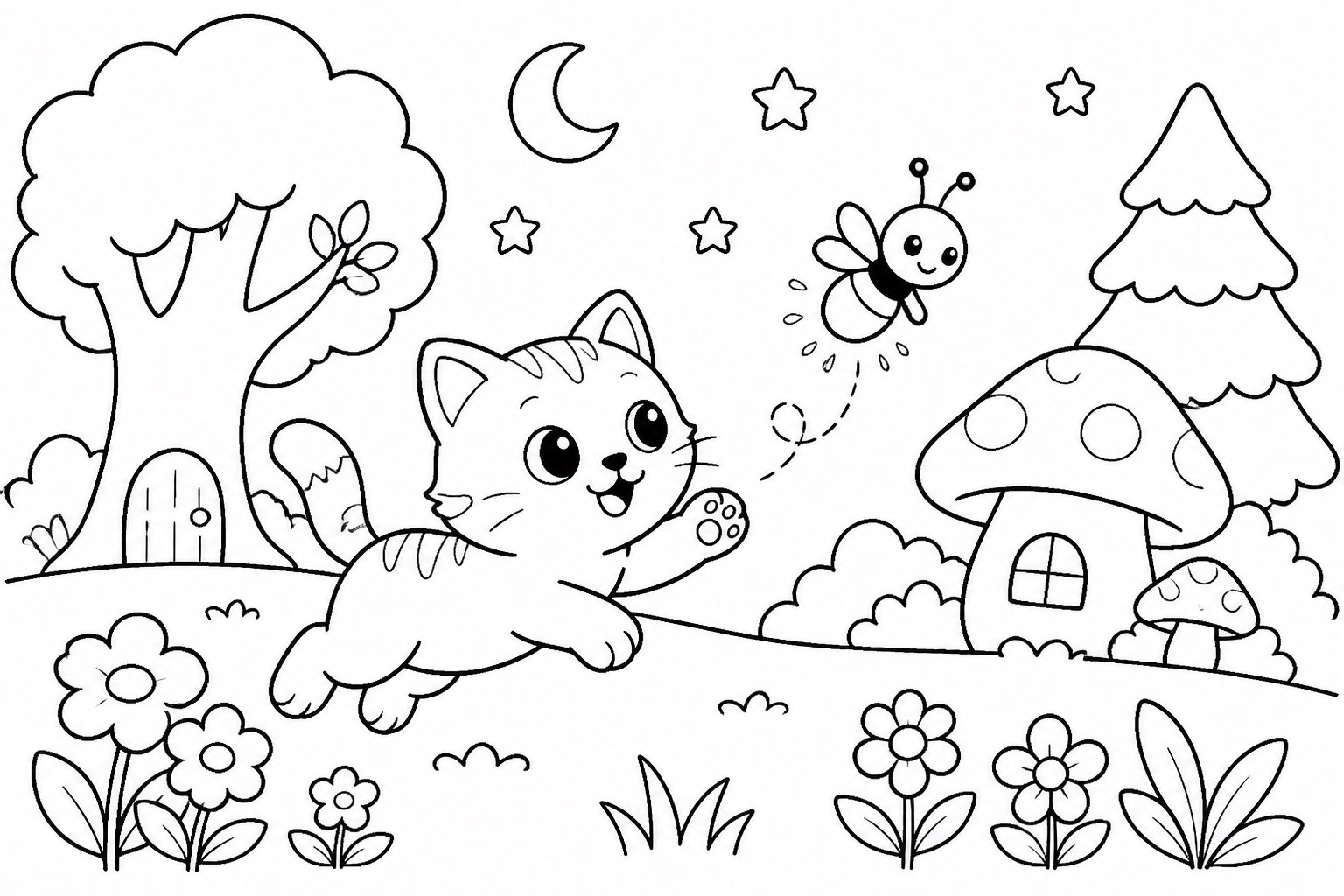小猫追着萤火虫