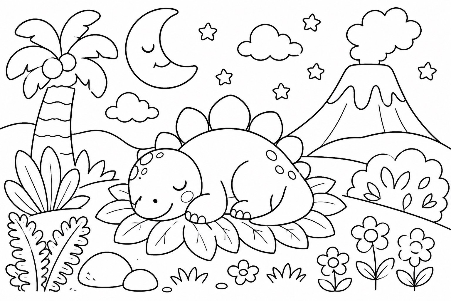 Le bébé dinosaure dort au clair de lune