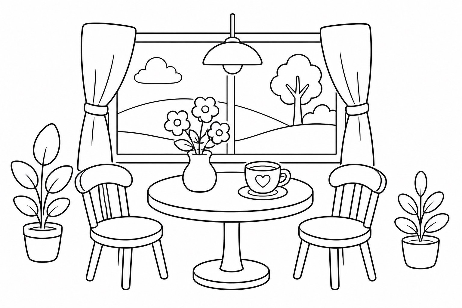 Mesa junto à janela de uma cafeteria