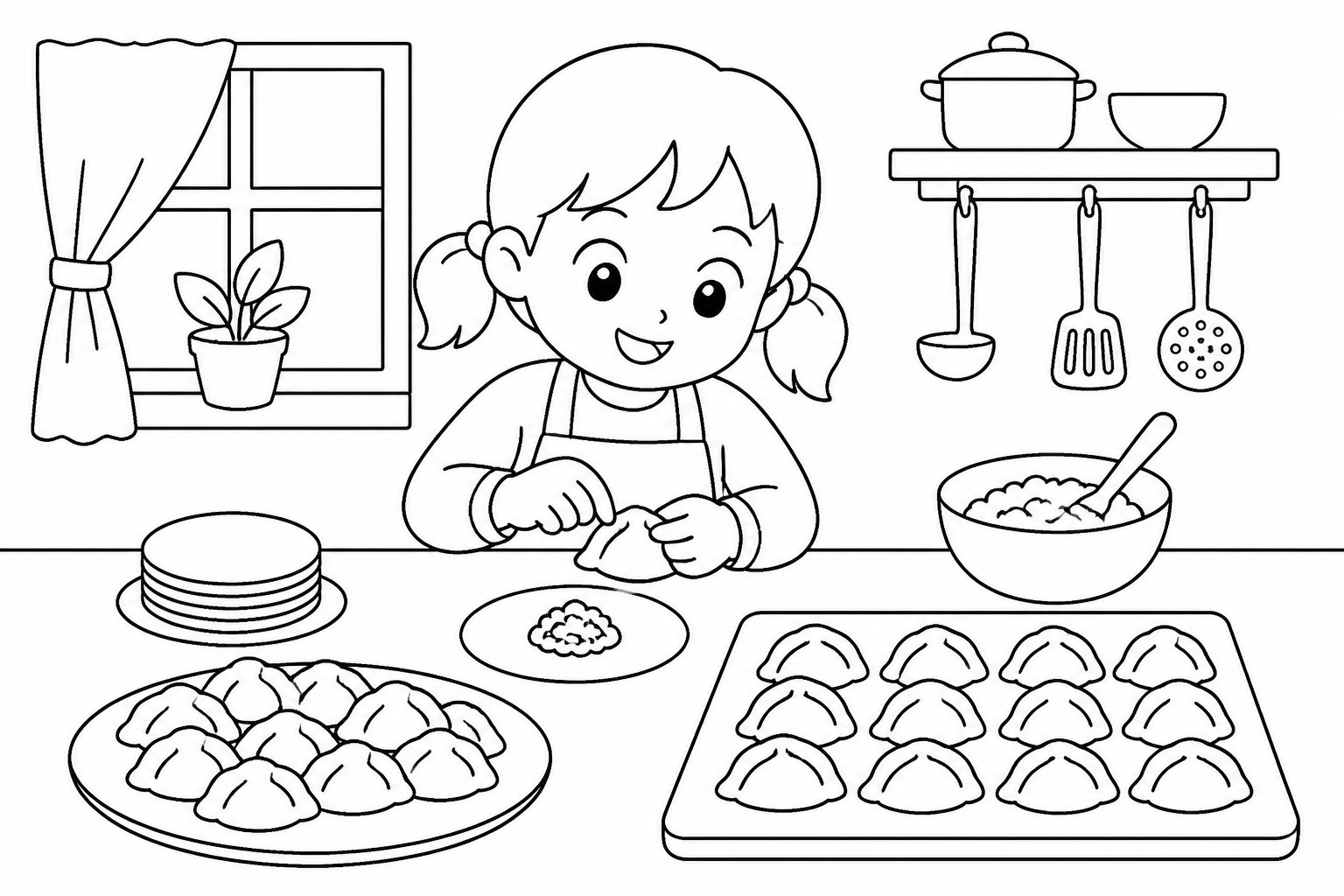 Enfants préparant de petits wontons