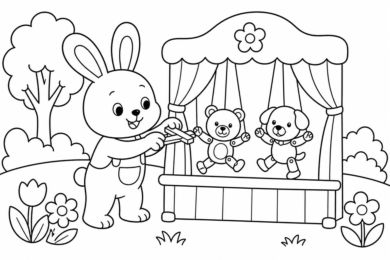 Petit lapin manipulant une petite marionnette
