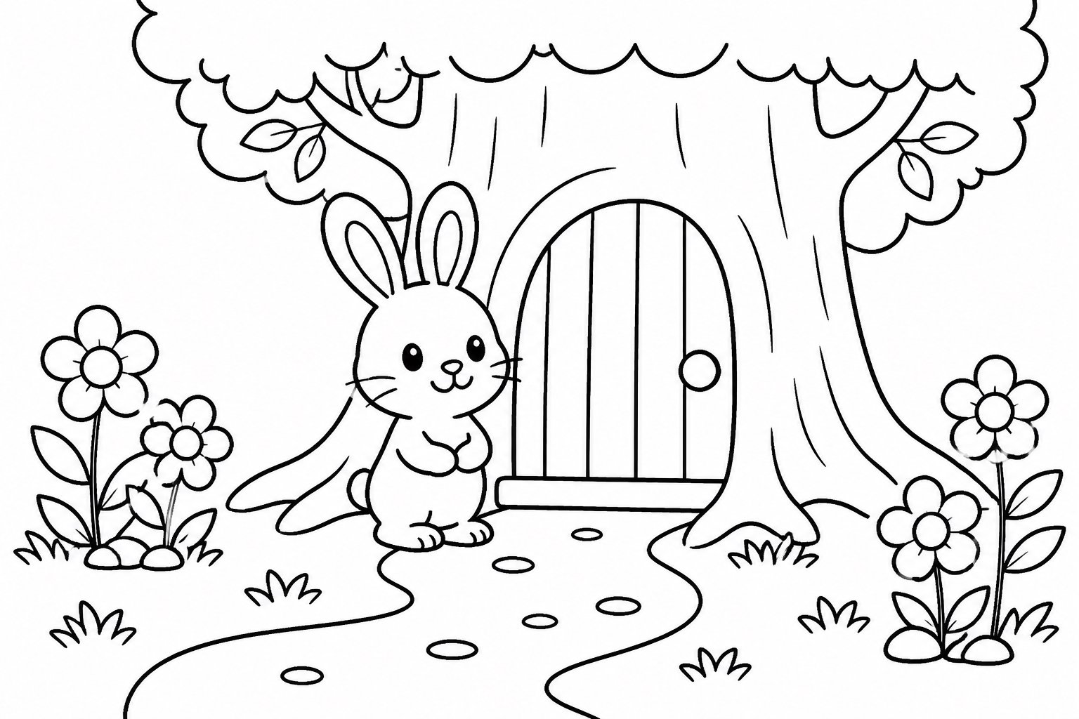 Petit lapin à l’entrée d’un creux d’arbre