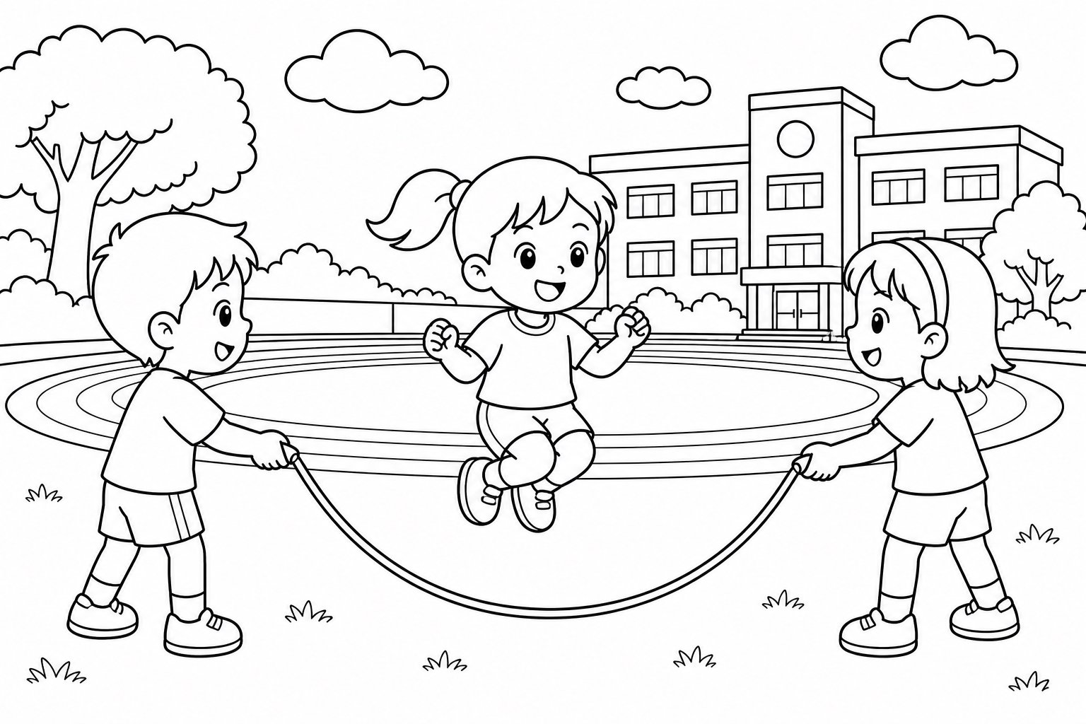 Juego de saltar a la cuerda en el patio