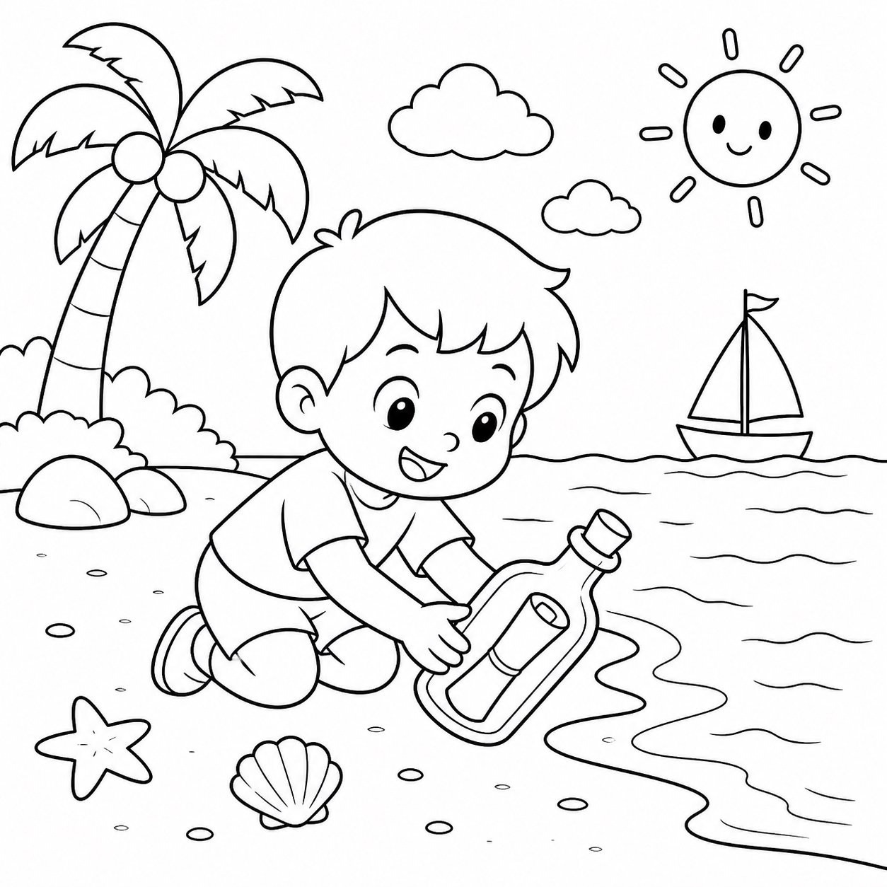 Enfants cherchant un message dans une bouteille