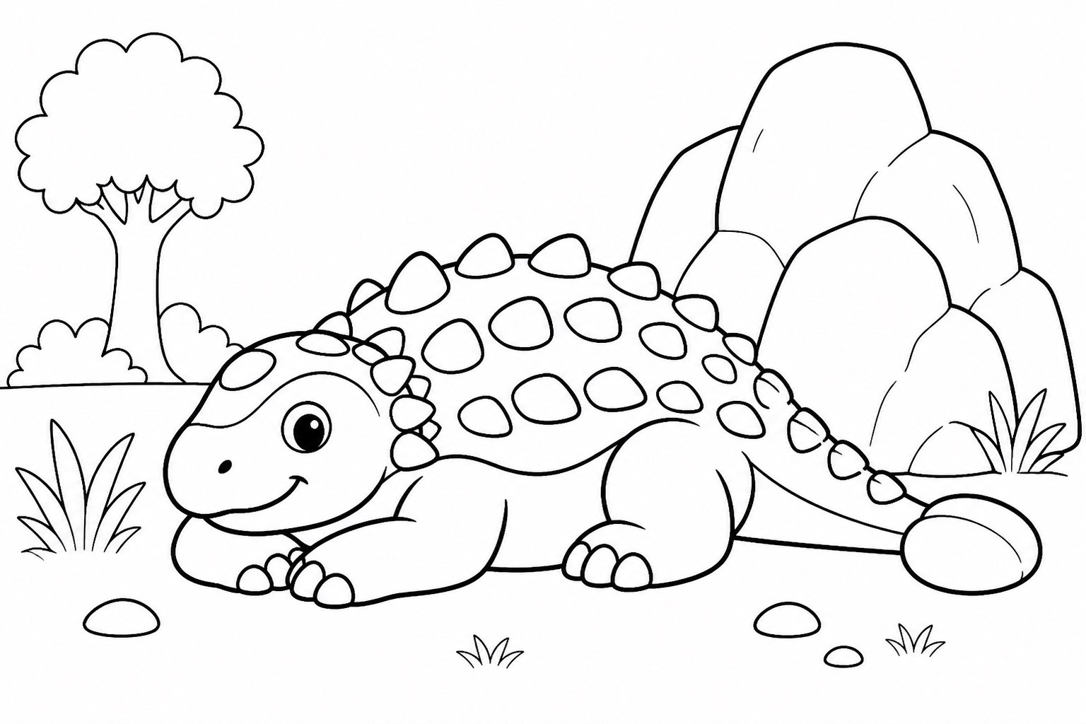 Ankylosaurus descansando junto a las rocas