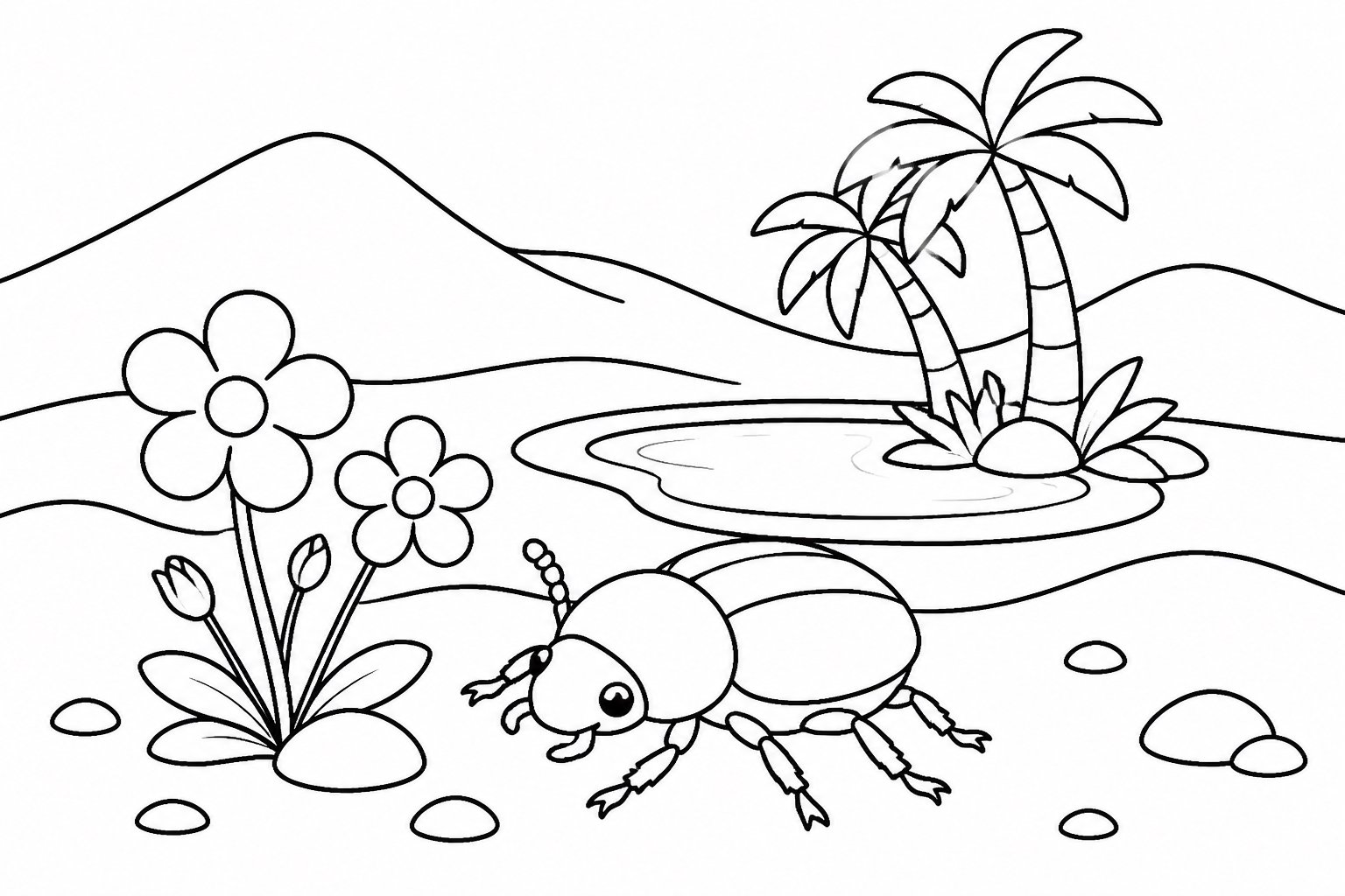 Scarabée près d’une petite fleur dans le sable