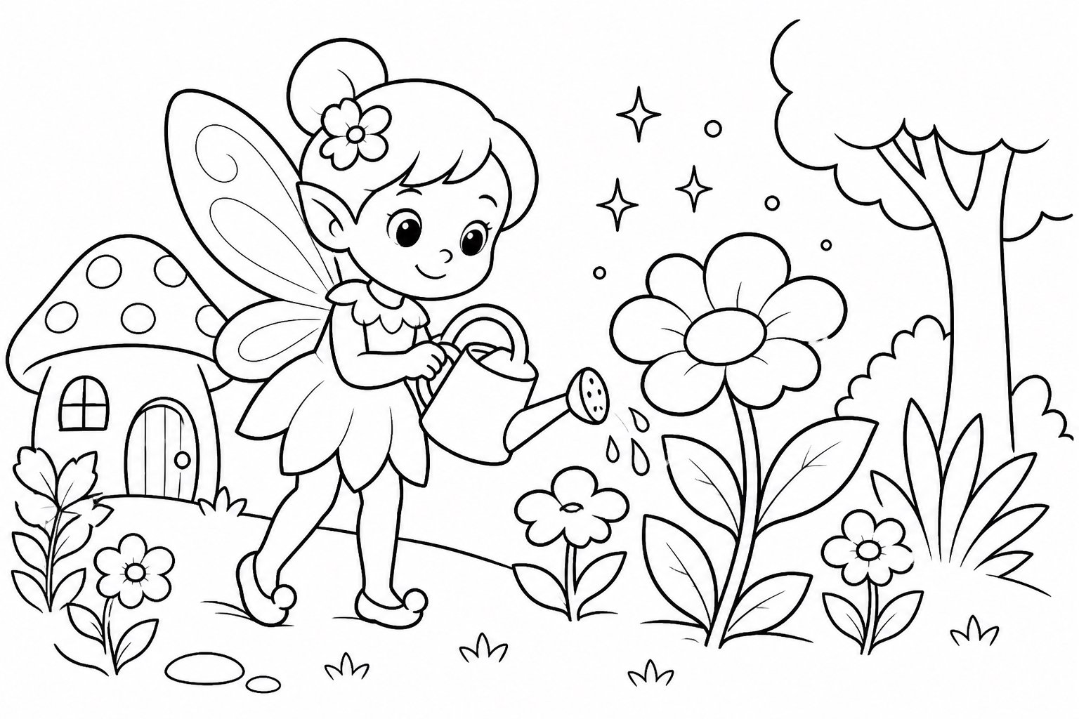 Duende cuidando de um jardim mágico