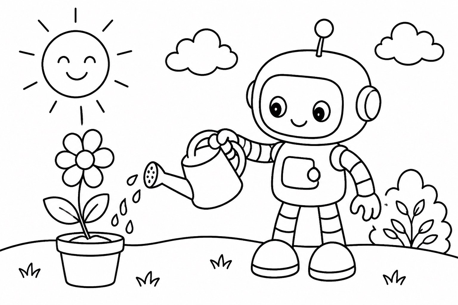Petit robot arrosant les fleurs