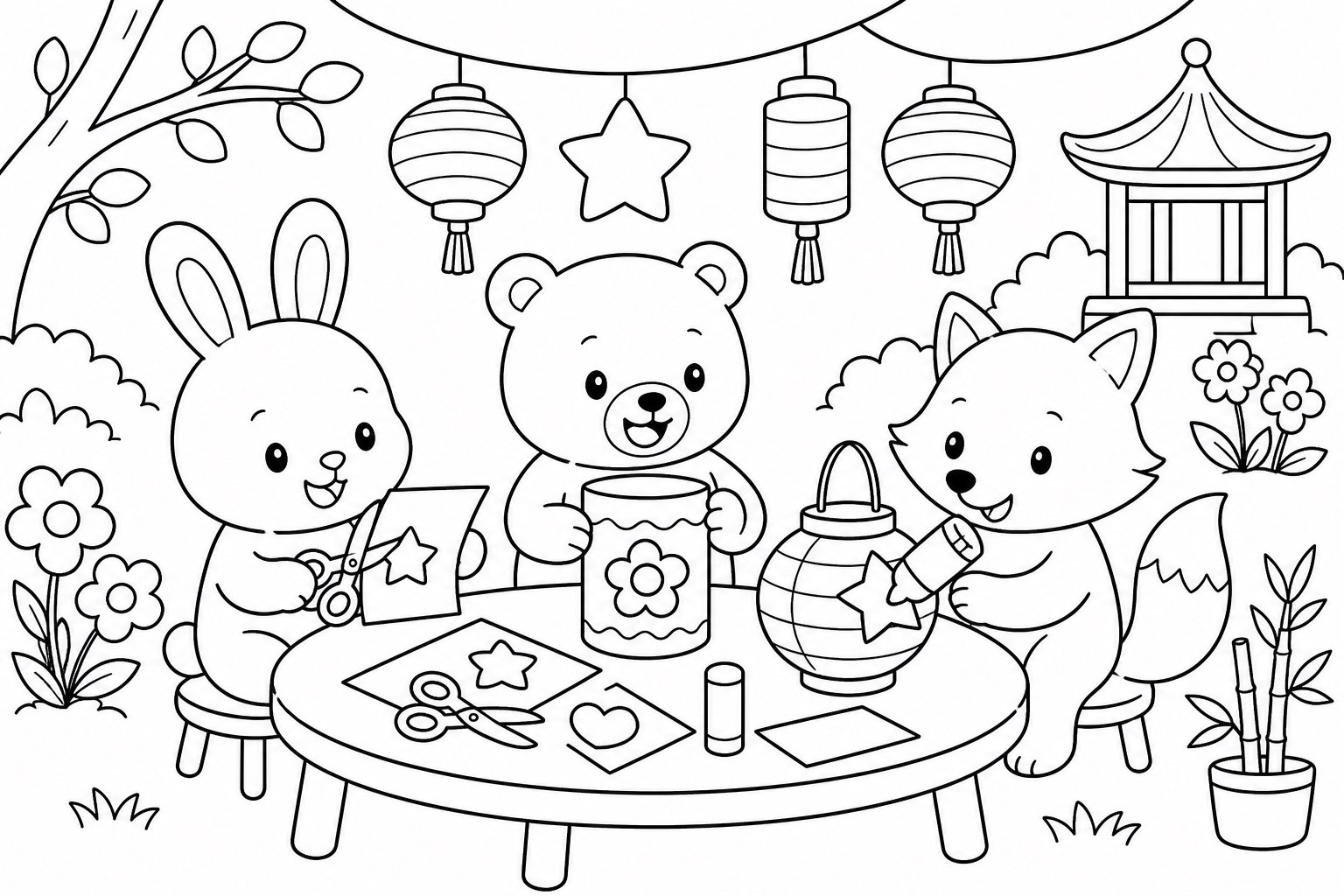 仲間たちが紙灯籠を作る