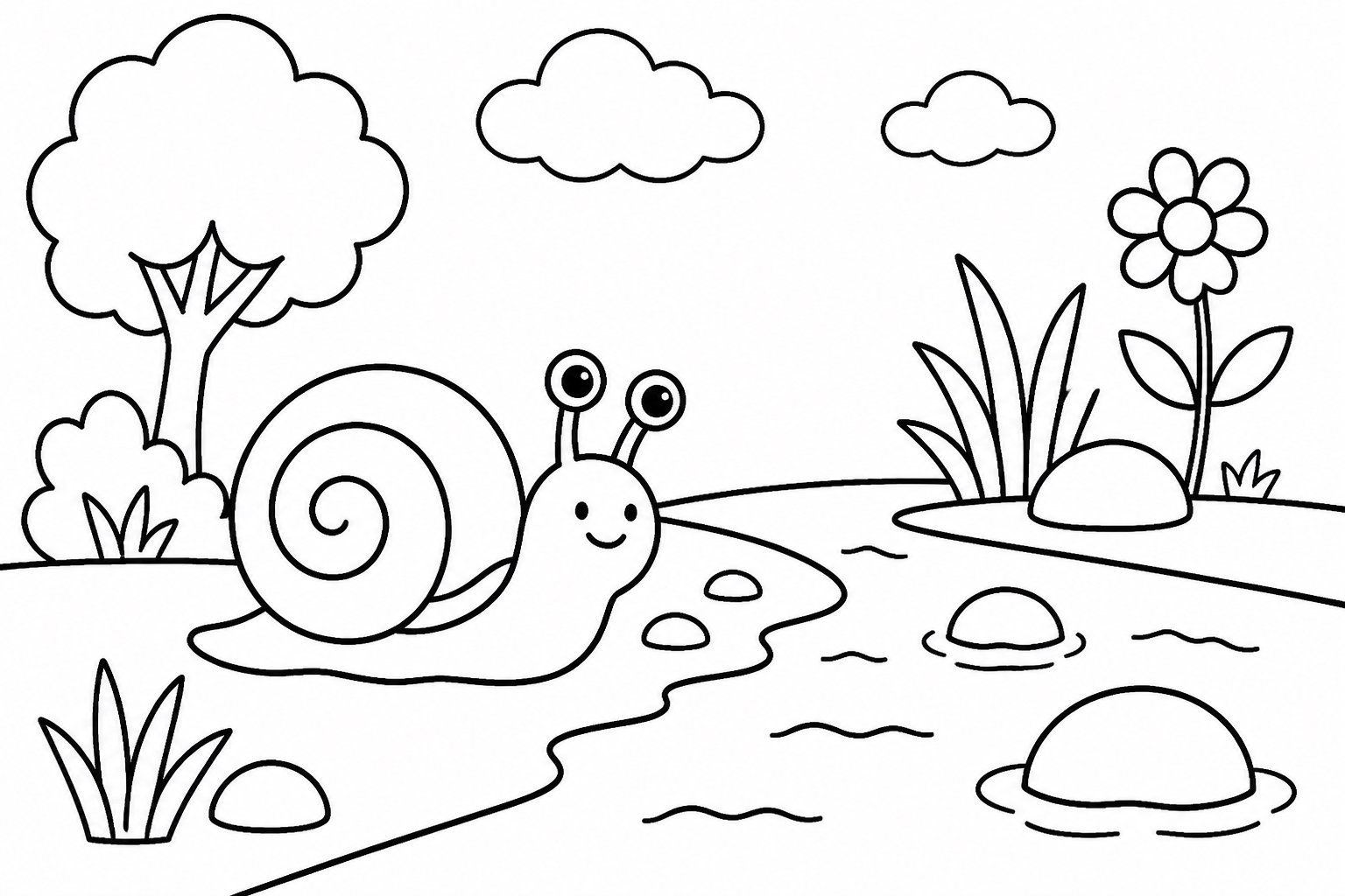El caracol se arrastra junto al arroyo