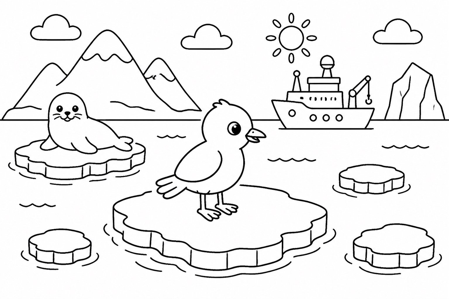 Маленькая птица стоит на льдине
