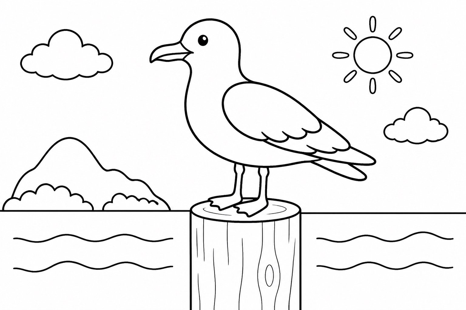 Mouette debout sur un poteau en bois
