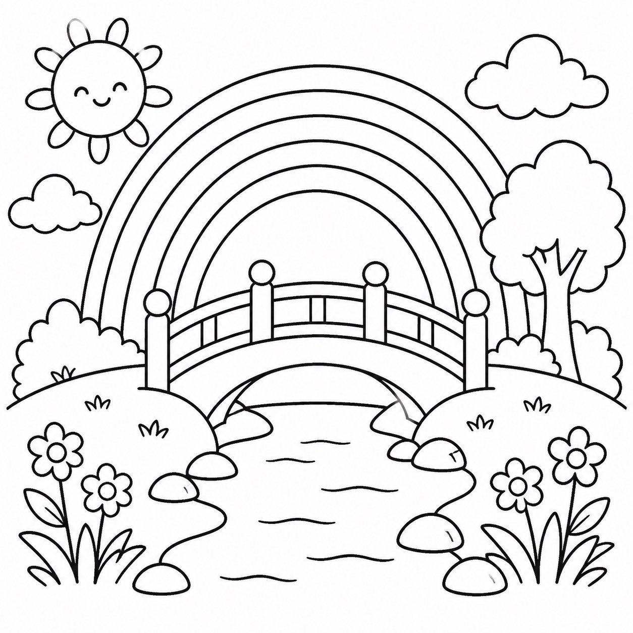 Arco-íris iluminando uma pequena ponte