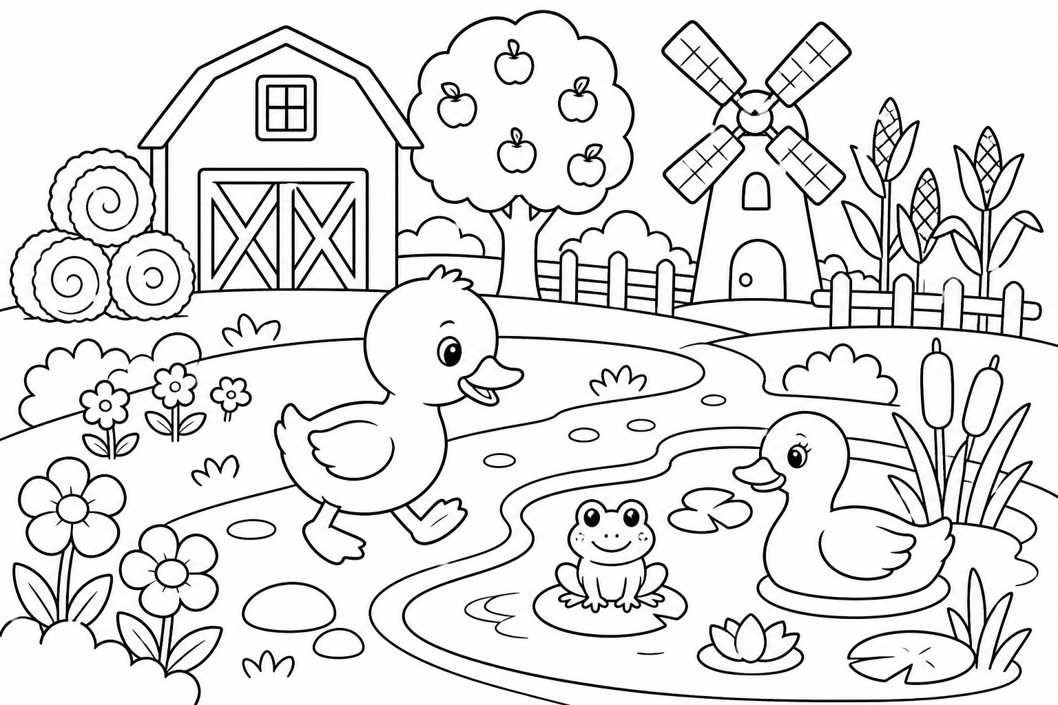 Le petit canard passe près de l’étang