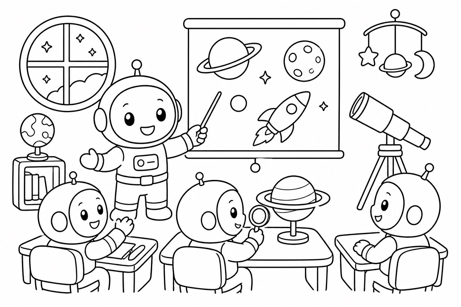 Clase de ciencias en una escuela espacial
