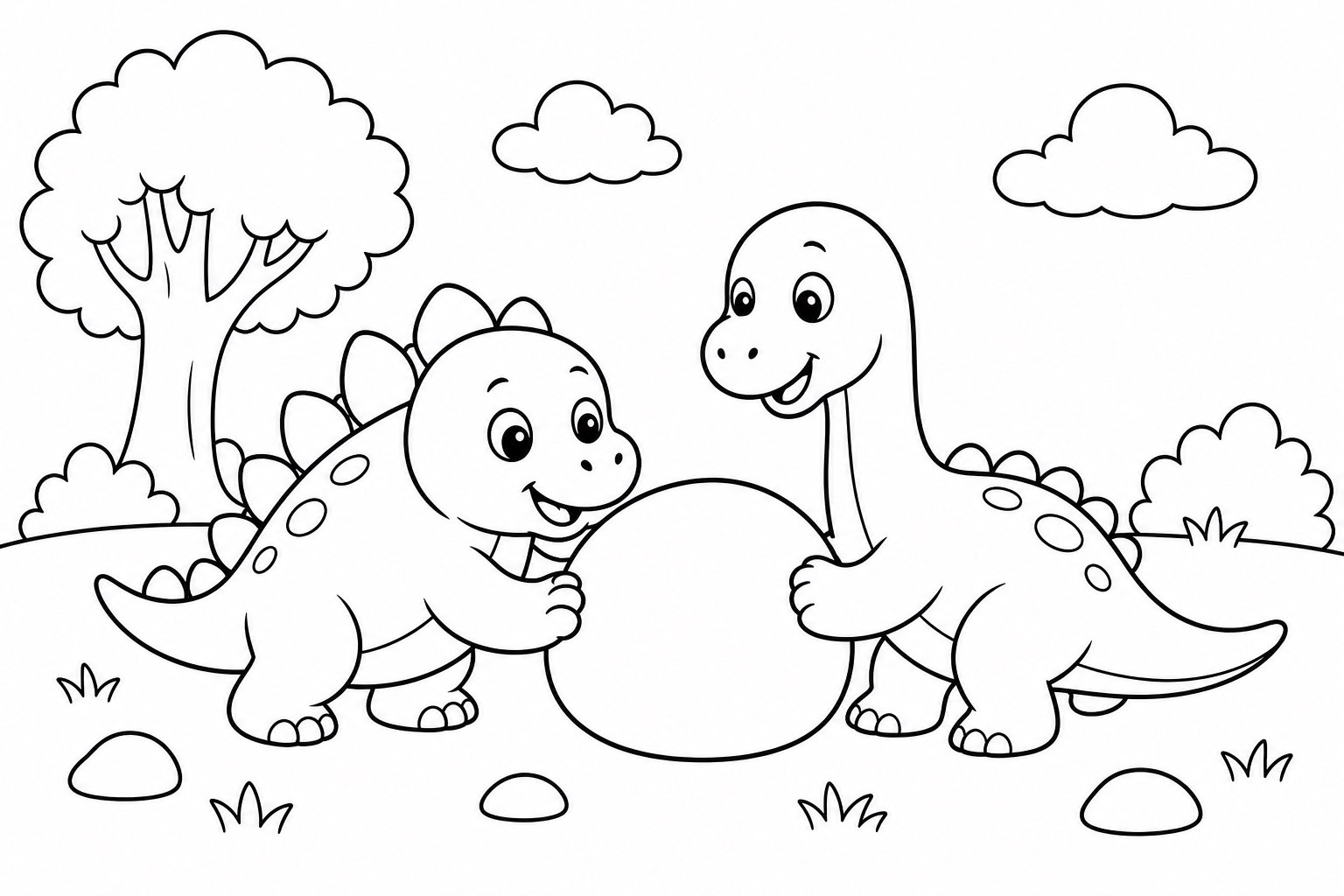 Filhote de dinossauro carregando uma pedra redonda