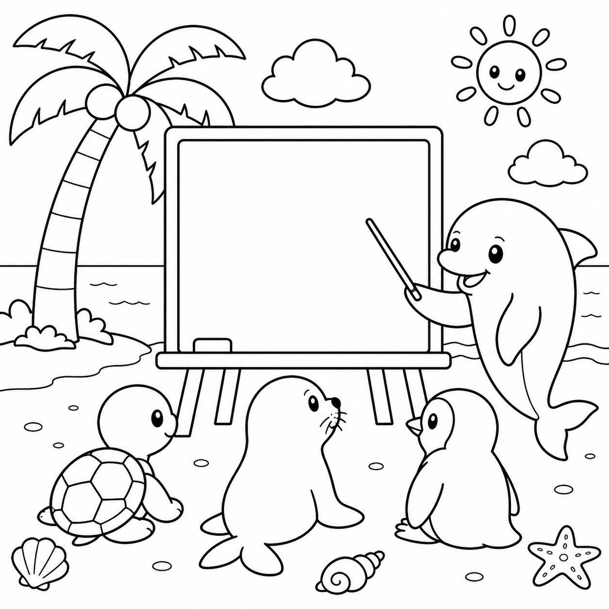Quadro-negro de uma aula à beira-mar