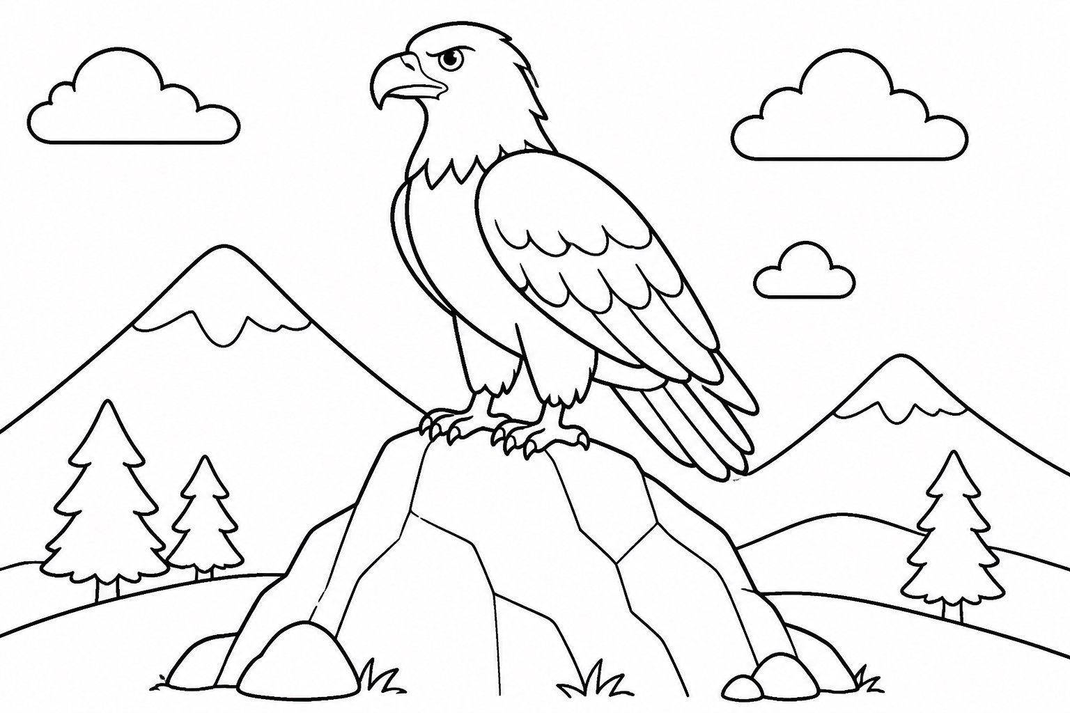 Águila sobre una roca en la cima de la montaña