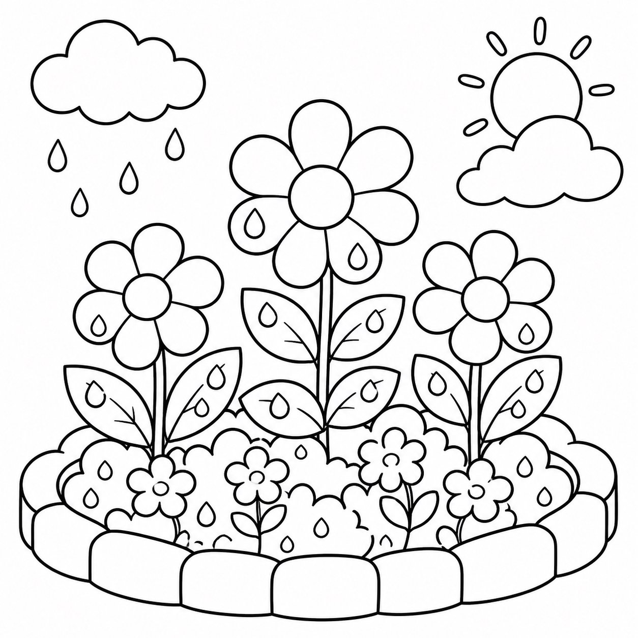 Gouttes de rosée dans le parterre après la pluie