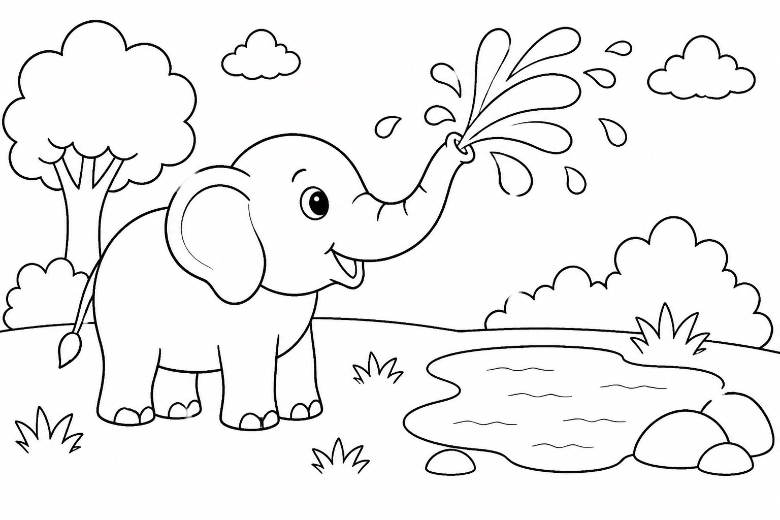 Éléphant projetant de l’eau avec sa trompe