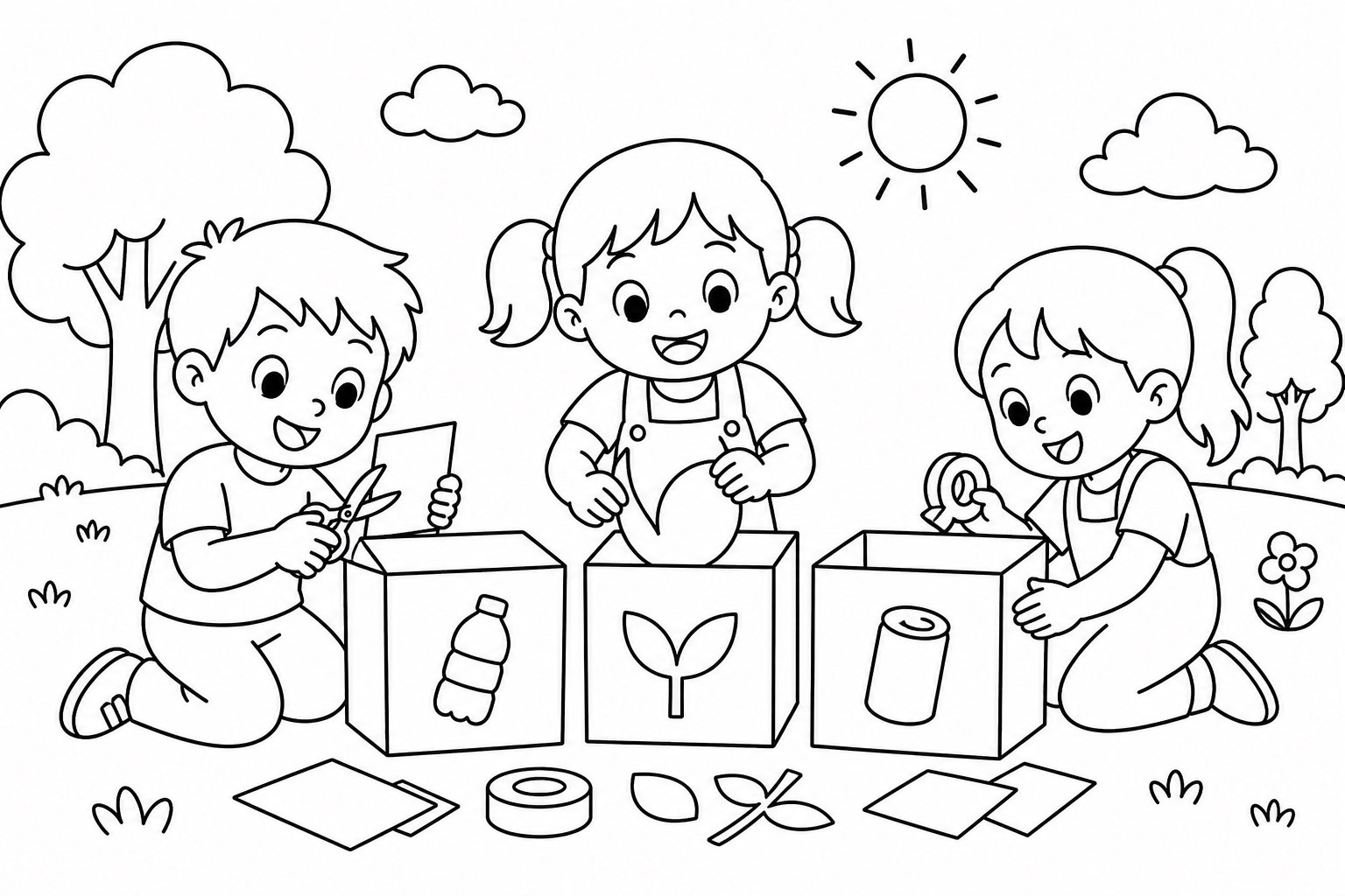 Kinder basteln eine umweltfreundliche Sortierbox