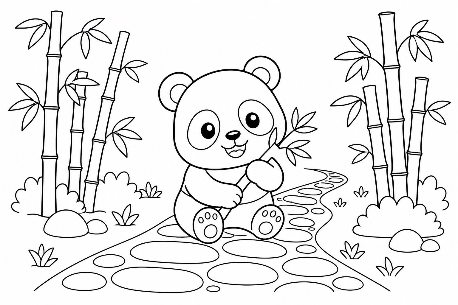 Panda auf einem Bambuswaldweg