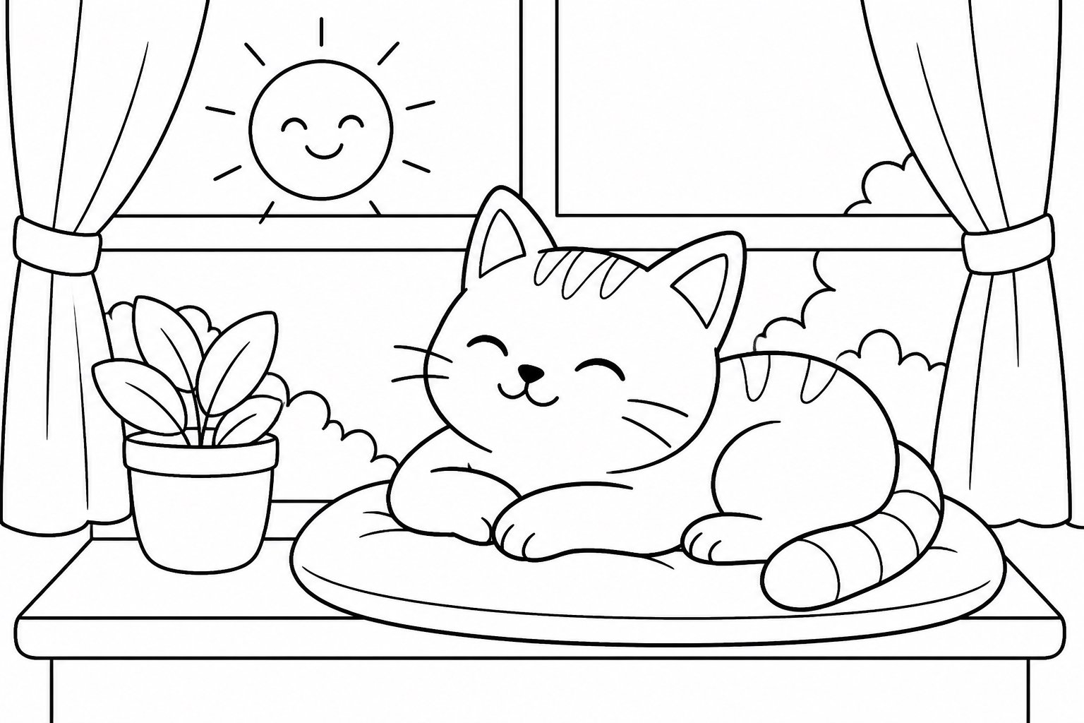 El gatito toma el sol junto a la ventana
