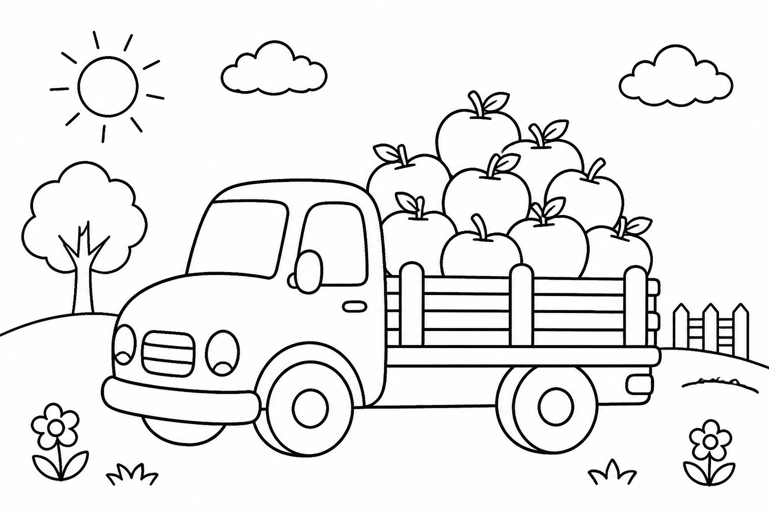 El pequeño camión transporta manzanas