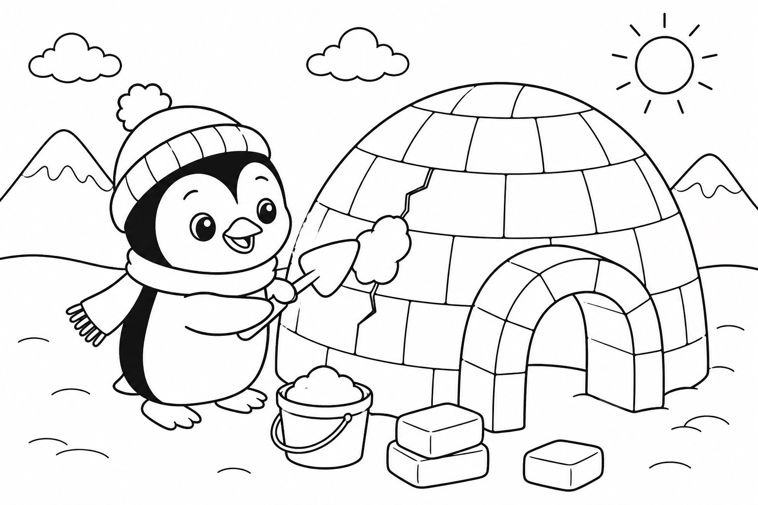 El pingüino pequeño repara un iglú