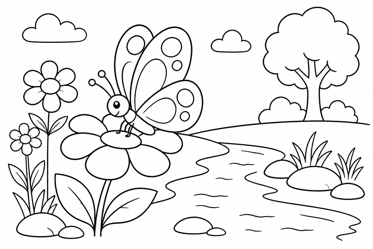 Schmetterling landet auf einer Blume am Bach