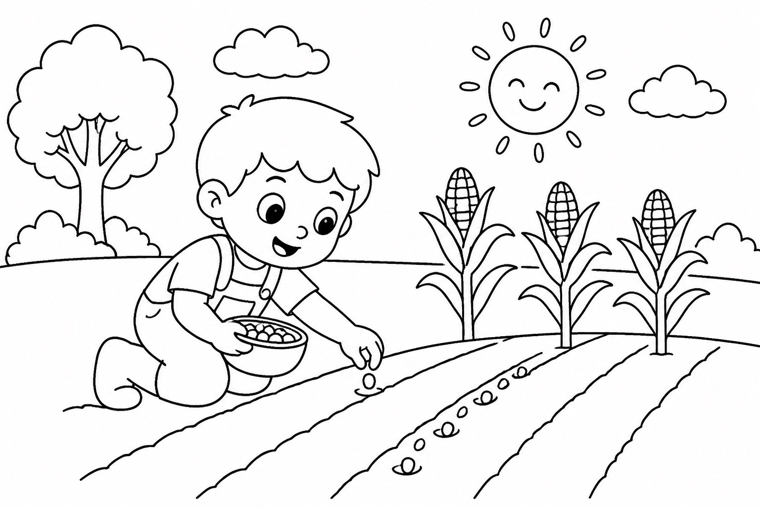 Enfant semant du maïs