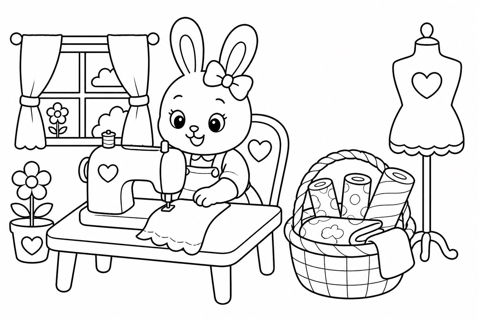 ミシンのそばの布かご
