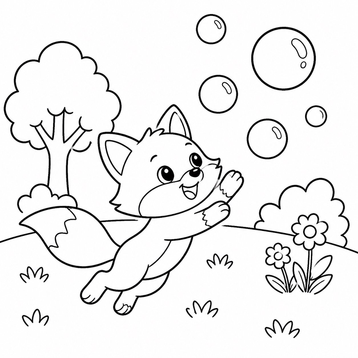 Petit renard poursuit des bulles