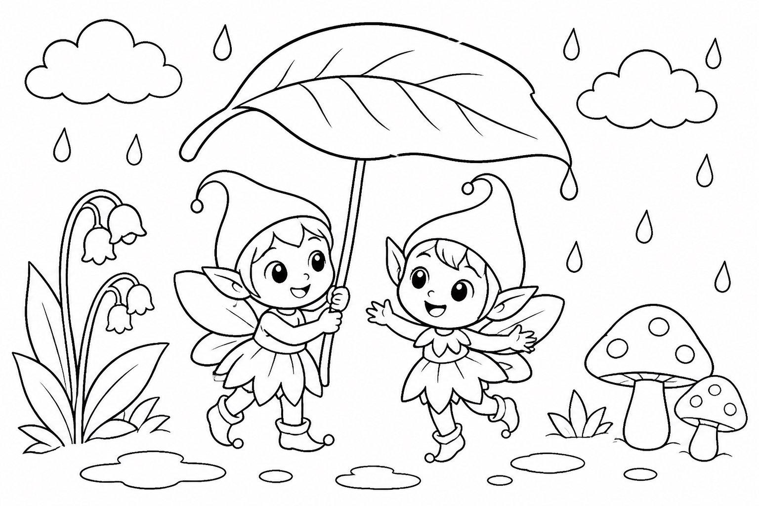 雨精灵撑起叶片伞