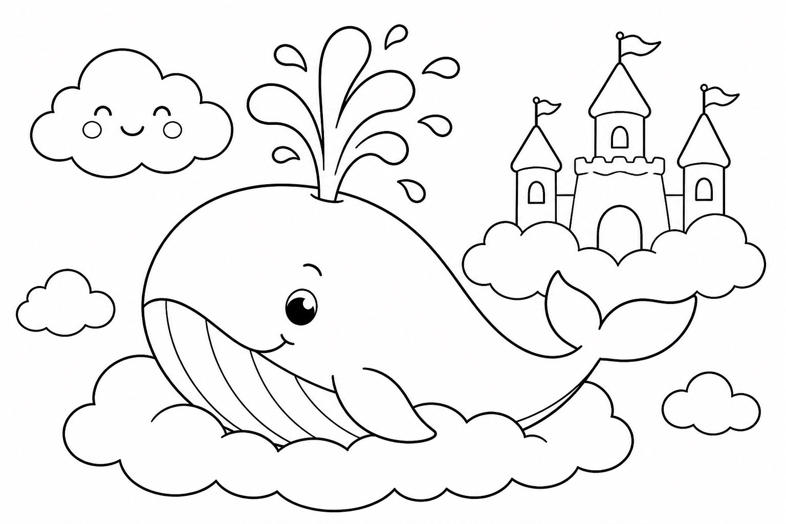 La ballena de las nubes salpica agua