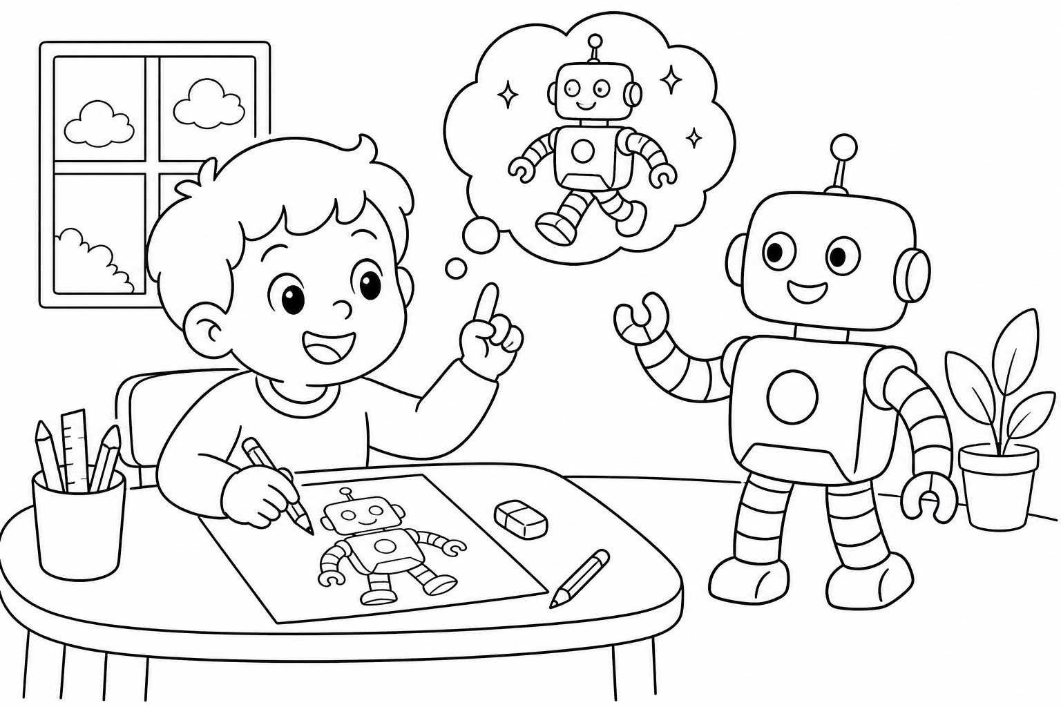 El niño diseña un robot que camina