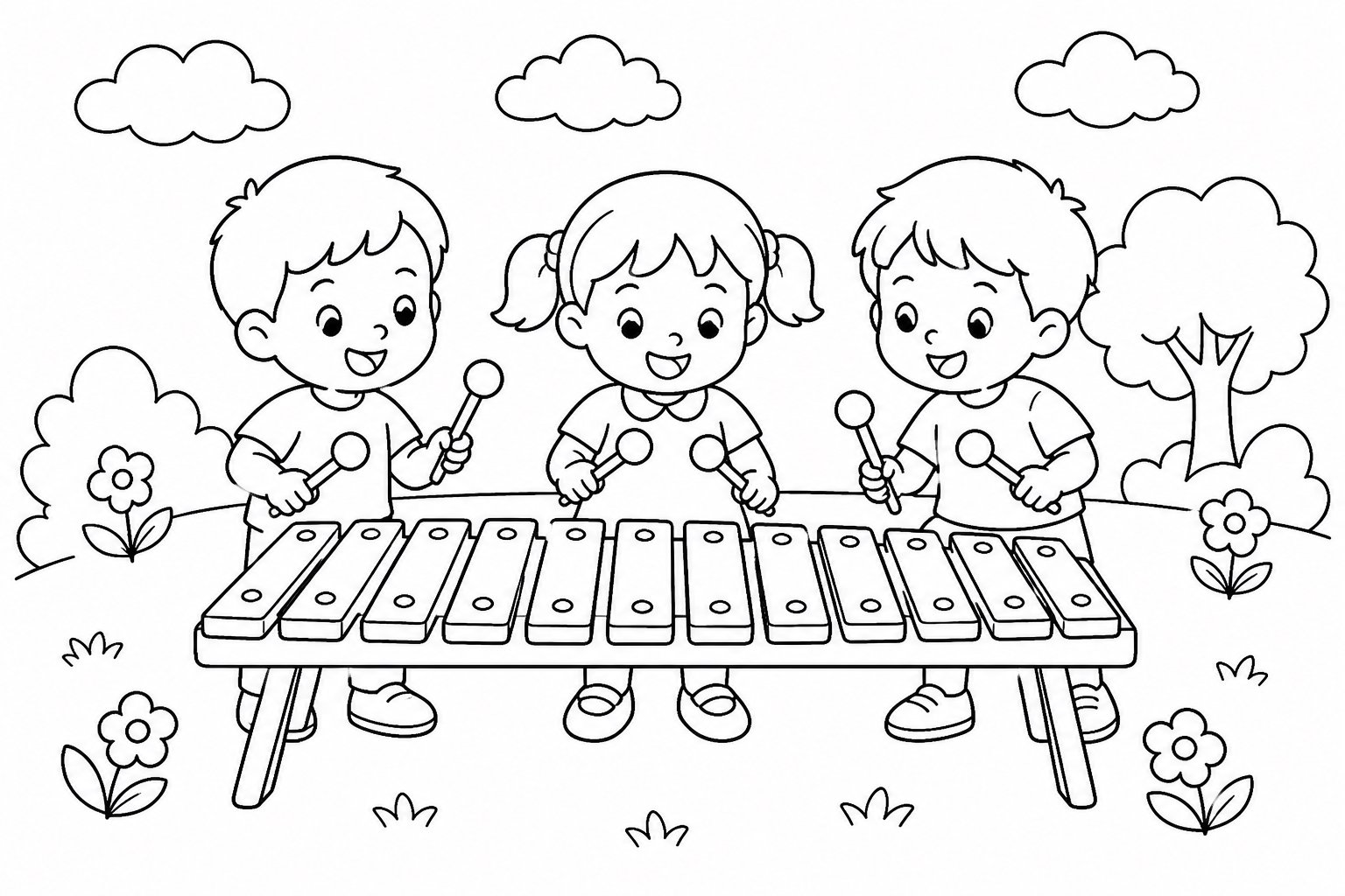 Niños tocando xilófonos juntos