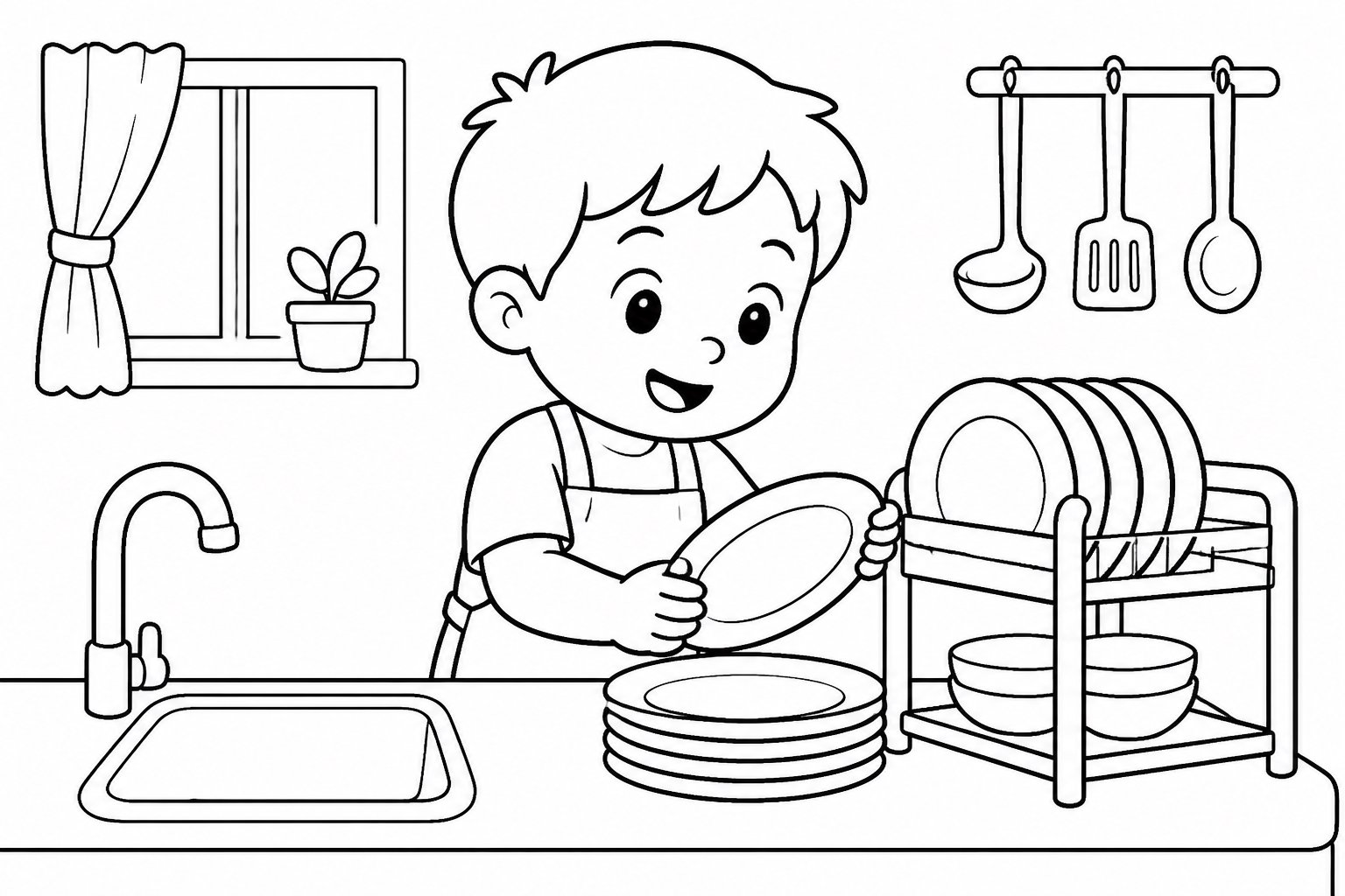 Enfants rangeant les assiettes