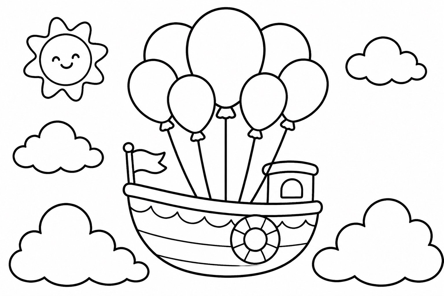 Barco de globos flotando entre las nubes