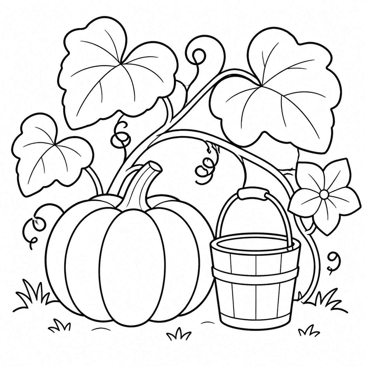 カボチャのつるの下の小さなバケツ
