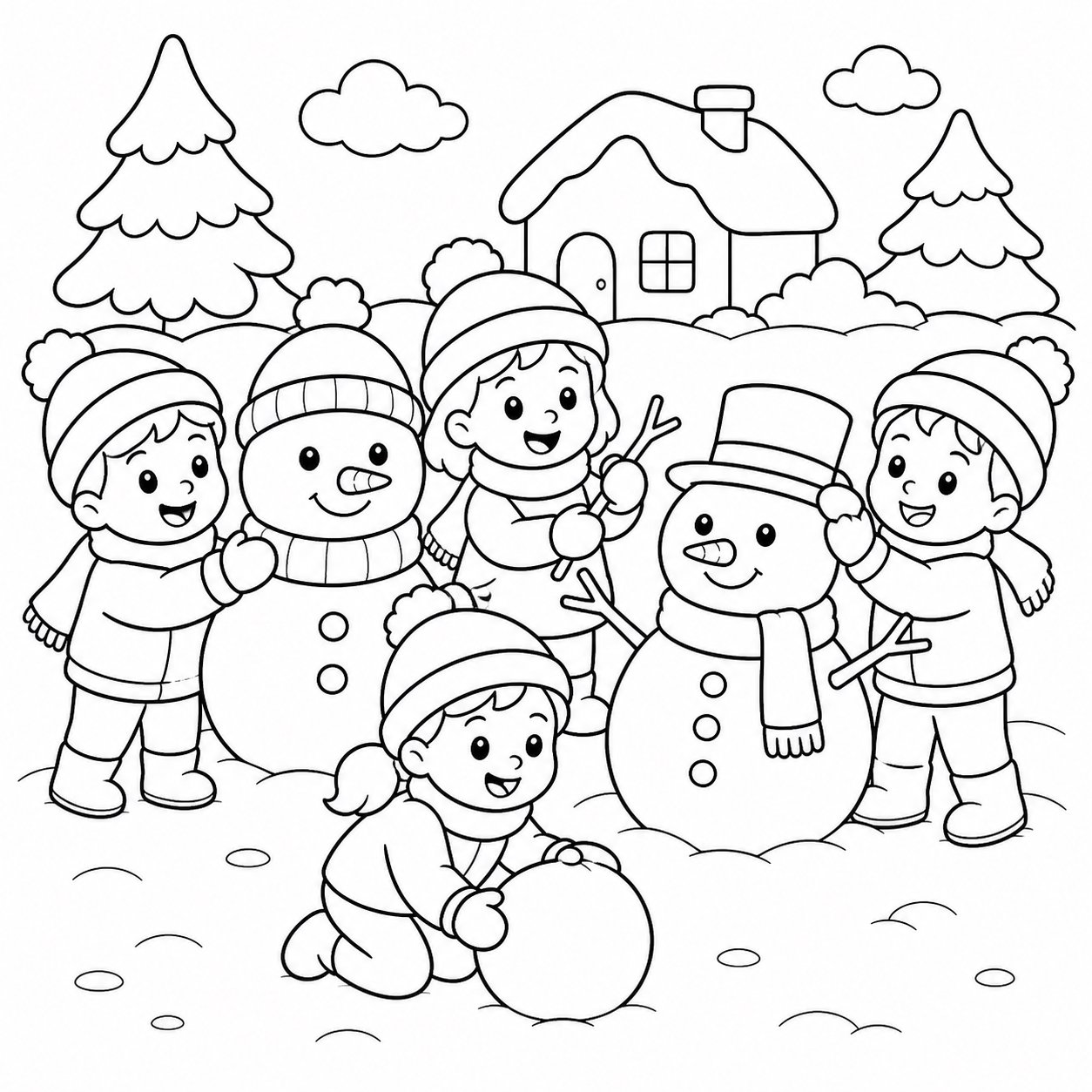 雪の中の雪だるま作り会