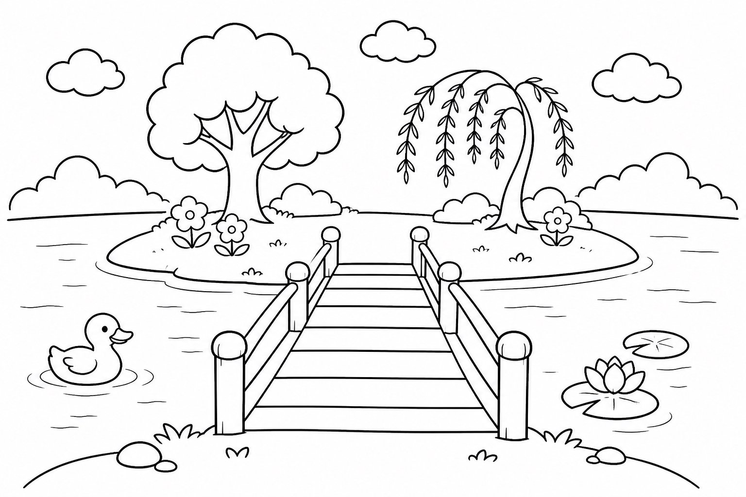 Petit pont en bois au milieu du lac