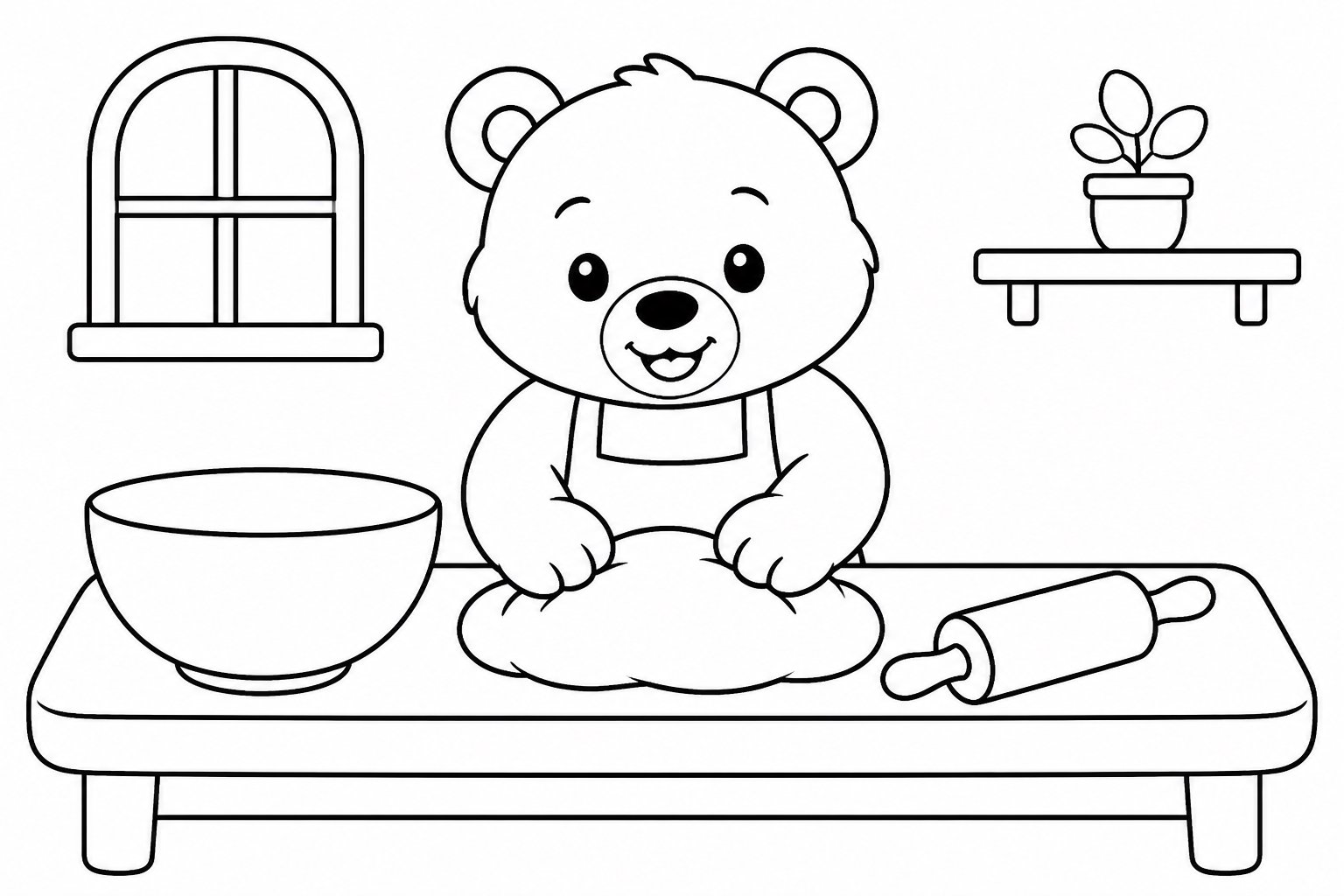 子グマが生地をこねる
