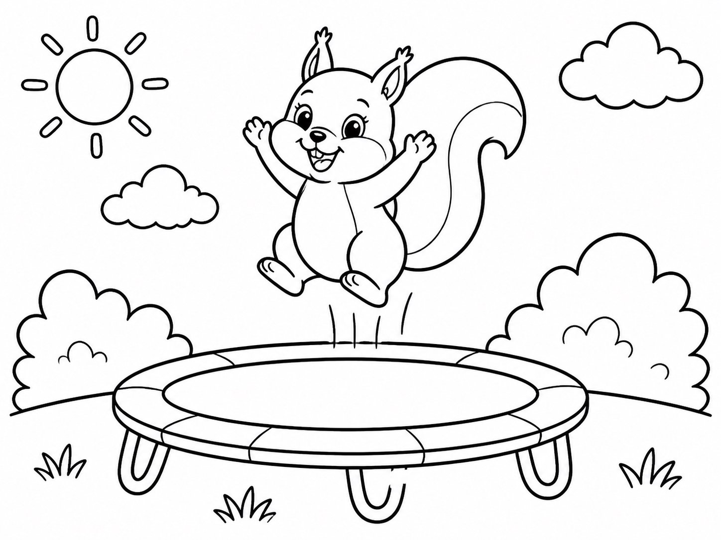 La ardilla juega en un trampolín
