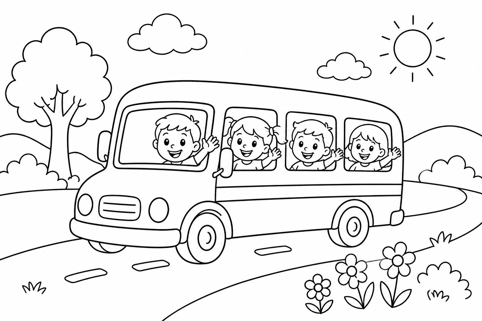 Le bus scolaire emmène les enfants en excursion