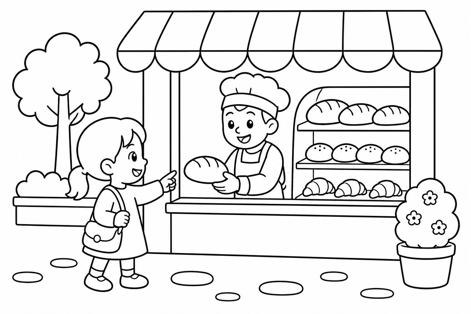 Comprando pão na entrada da padaria