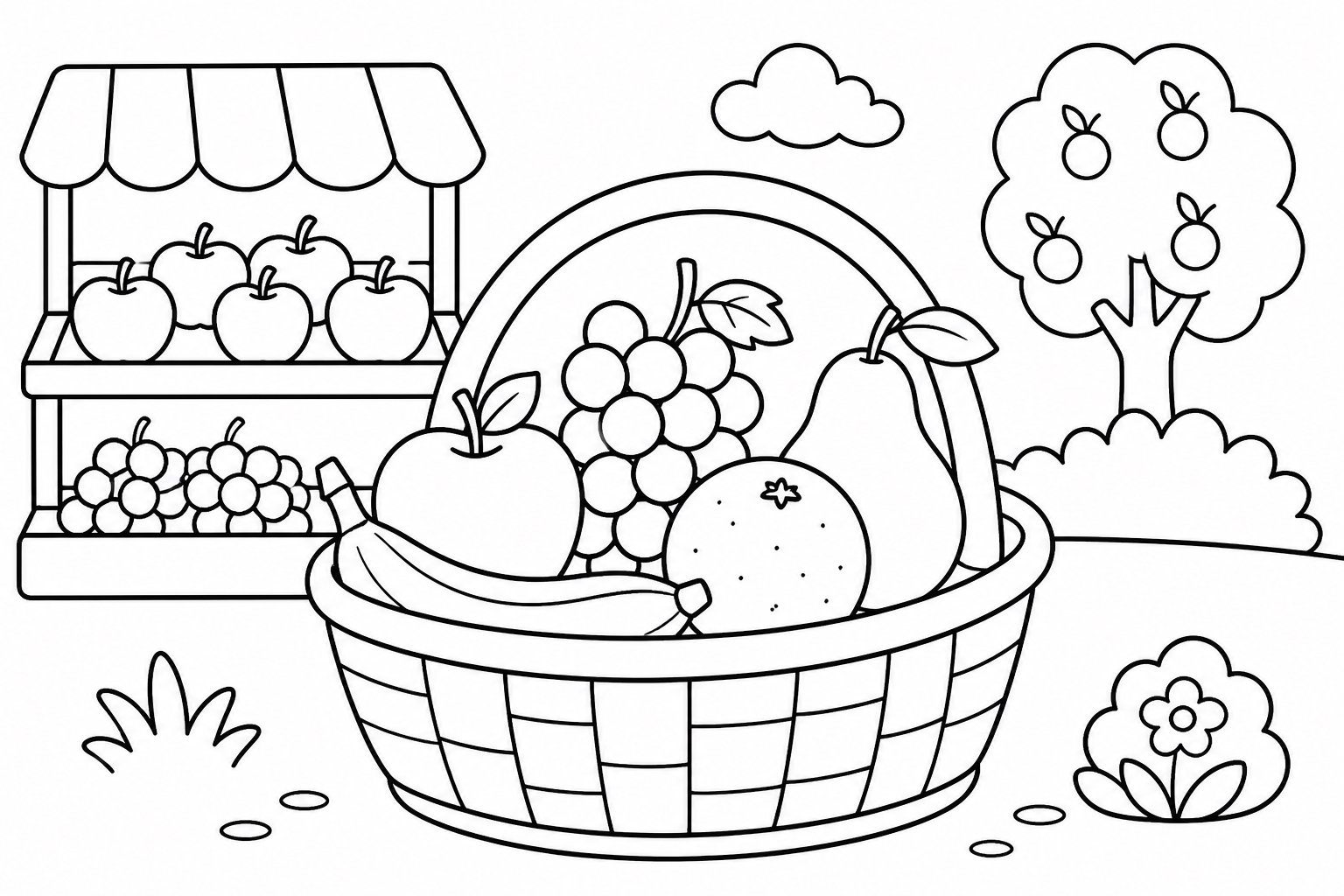 Cesta de compras em uma frutaria