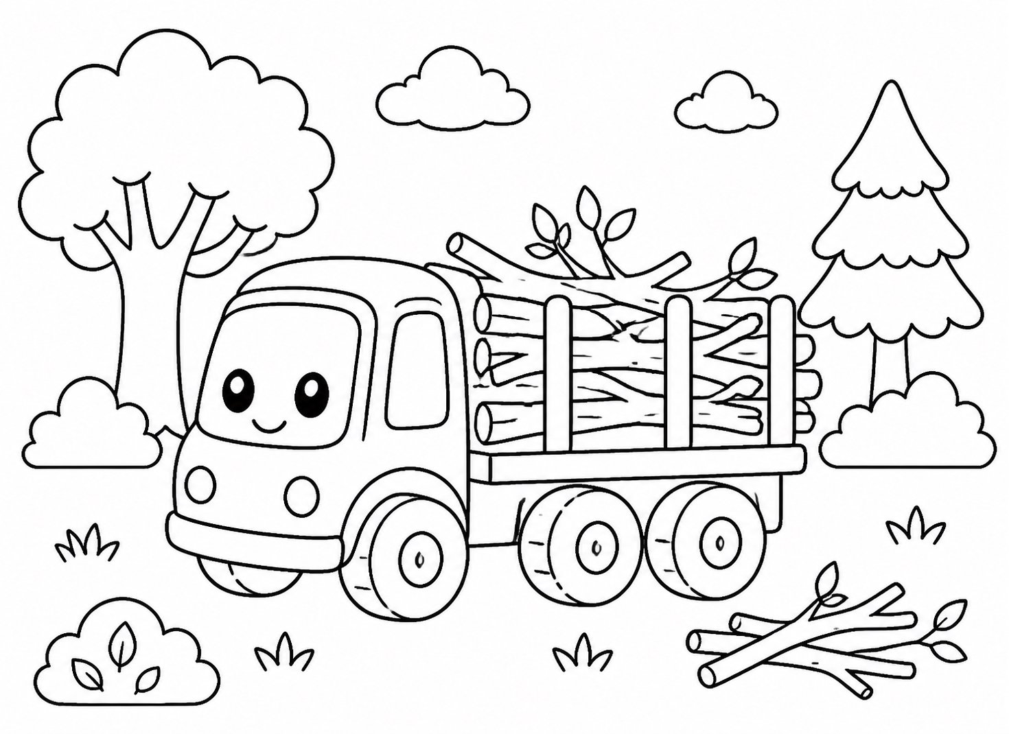 Camion forestier transportant des branches