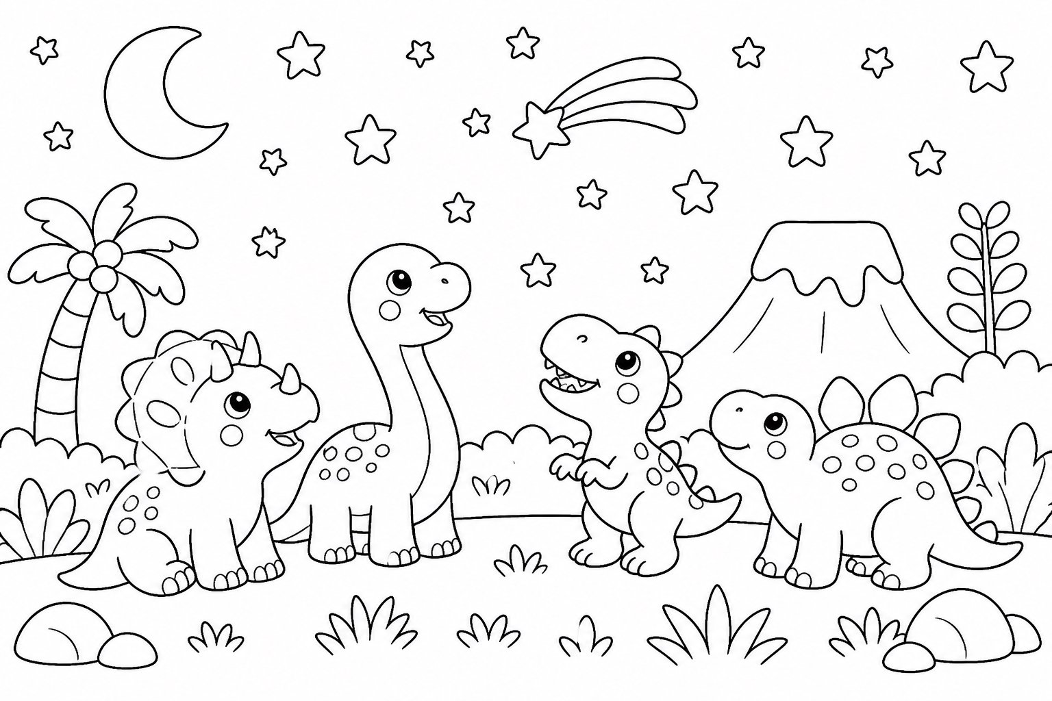 Le bébé dinosaure regarde les étoiles